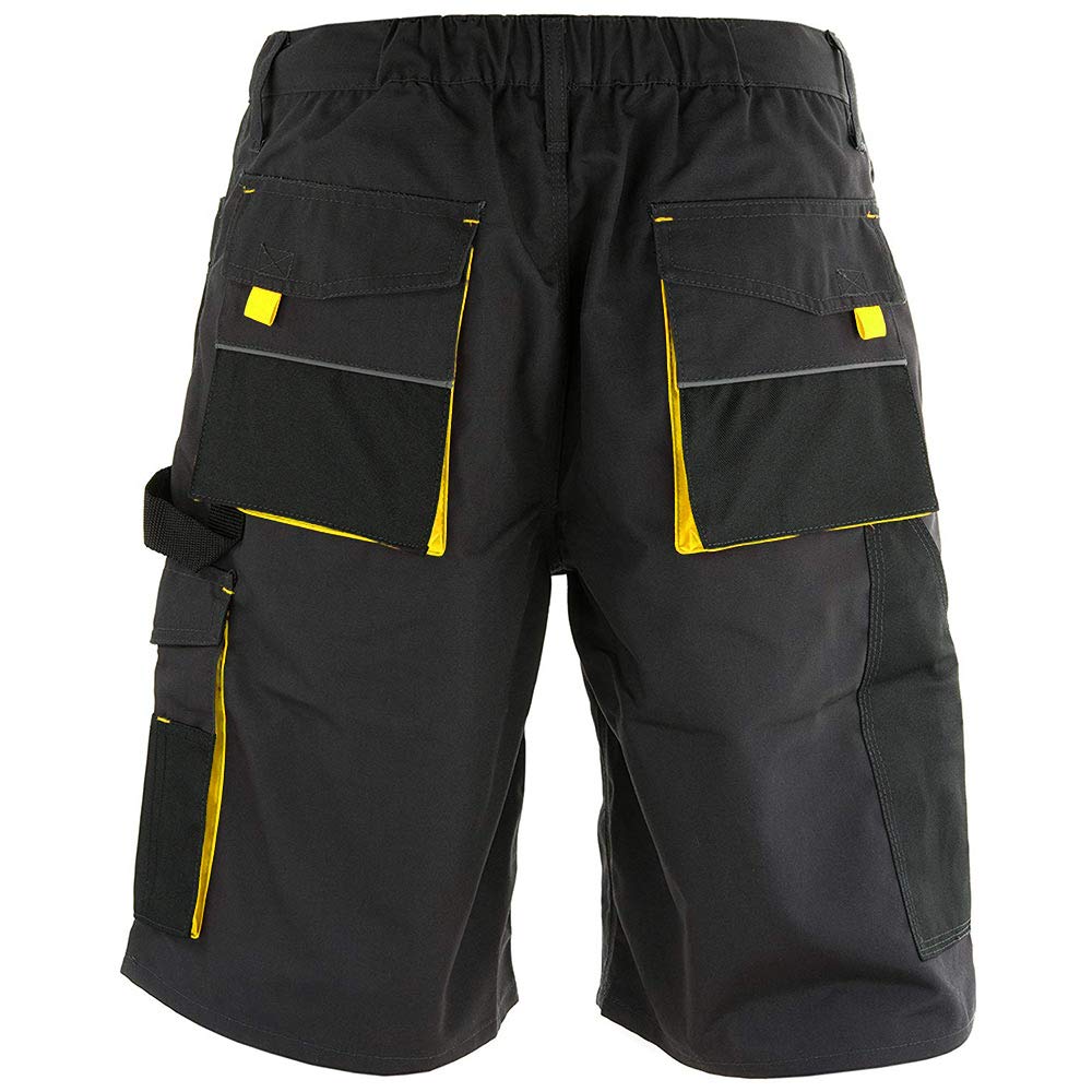 REIS, Pantalon de Travail Court pour Hommes, 270g/m², 65% Polyester 35% Coton, Noir-Jaune, Taille: XL