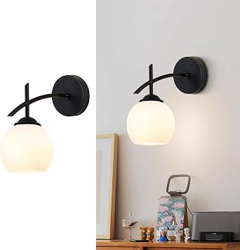 Modern Wall Lamp Indoor Minimalist Wall Sconce Vintage White Globe Glass Wall Lighting for Staircase Hallway Bathroom