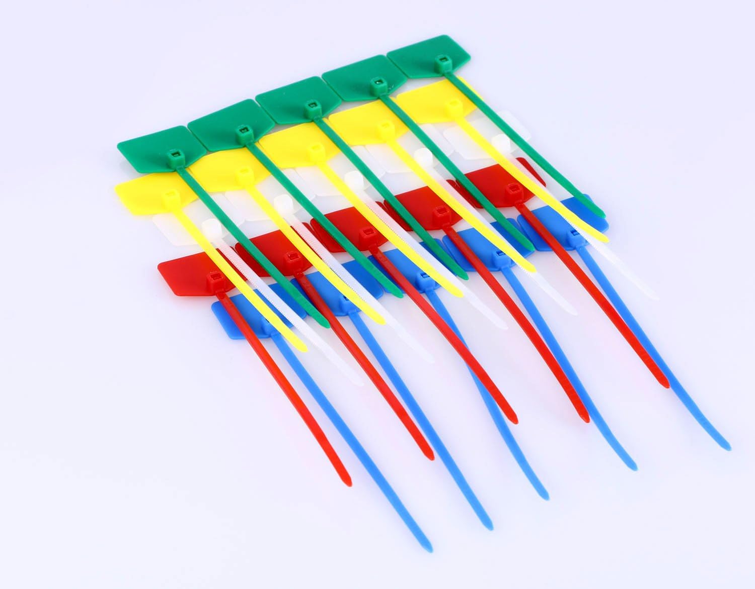 Mini Skater 100Pcs Nylon Cable Marker Ties Self Locking Write On Ethernet Wire Marking Label Zip Ties With Mark Tags,5 Color
