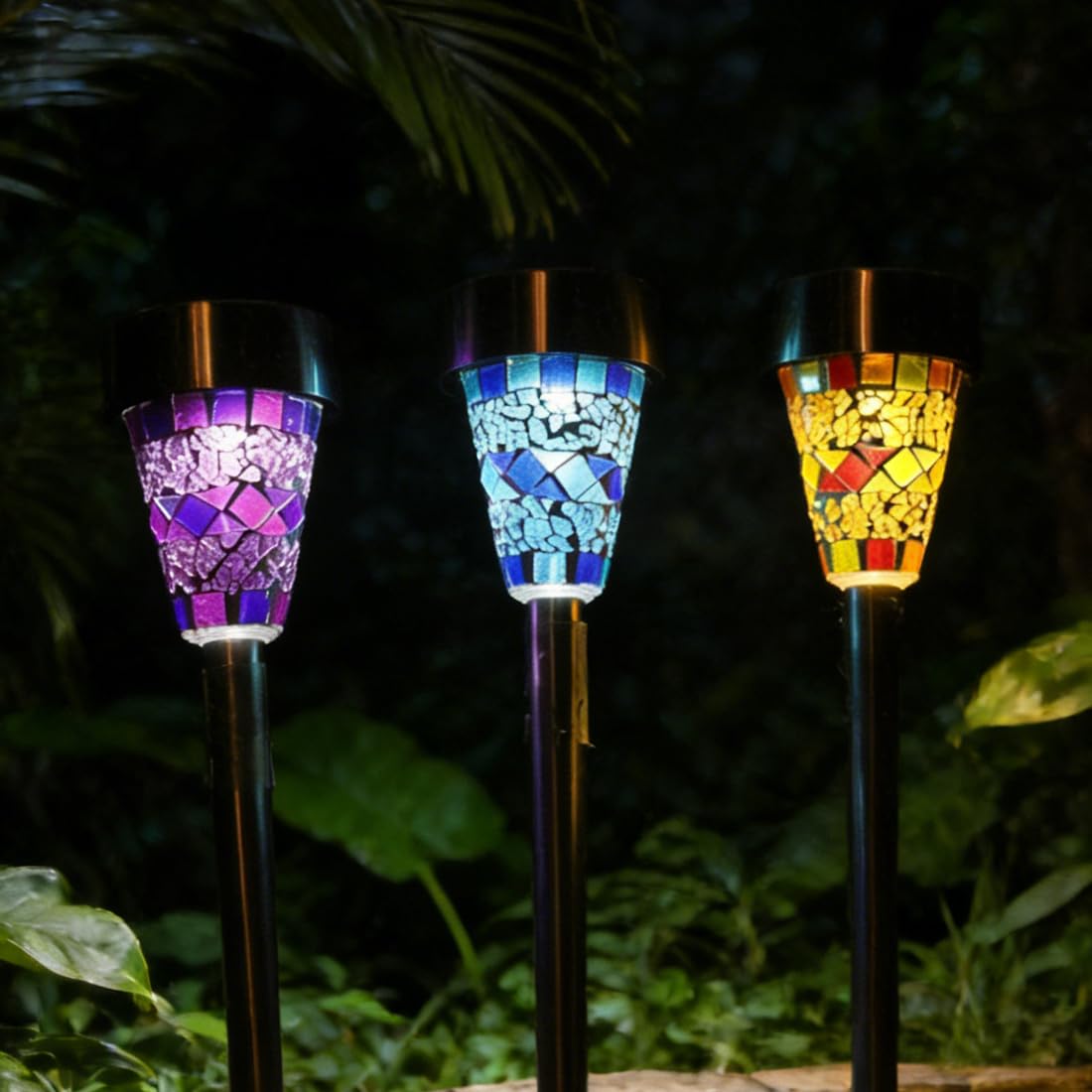 WRQIOO 3 PCS Mosaic Solar Light, Solar Mosaic Garden Lights, Sol-ar Powered Stake Lights, So-lar Garden Ligh-ts Outdoor Waterproof for Yard, Patio, Landscape, Walkway, Path