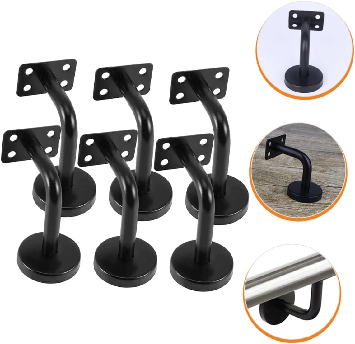 6pcs Stainless Steel Stair Railing Bracket Hand Rail Support for Staircase Powder Coated Wall-Mount Brackets for Projects High Strength and Resistant