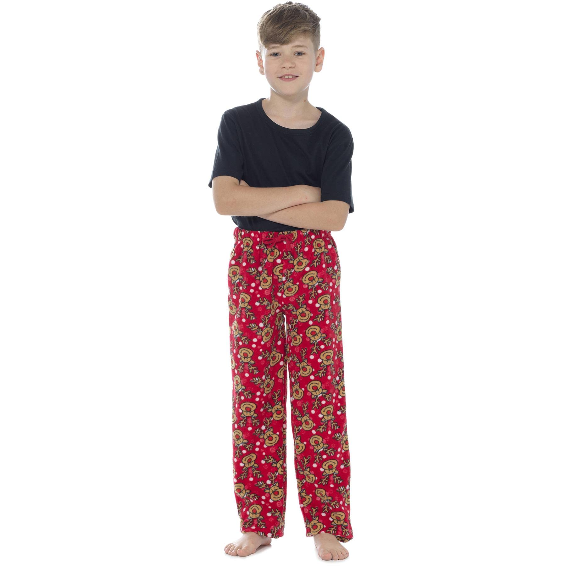Style It Up Kids Boys Girls Matching Christmas Xmas Fleece Pyjamas Pants Soft Lounge Novelty With Pockets (RED, 9-10 Years)