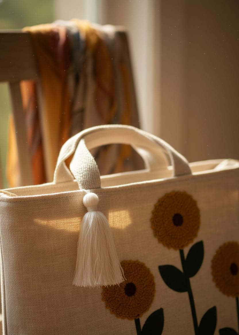 OLL Canvas Tote Bag for Women | Tote Bags | Pinterest Shoulder Bag for Office, College, Shopping & Travel, Beige, L | Cotton