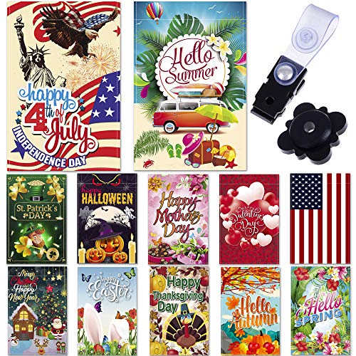 Season Garden Flags - Set of 12 Garden Flags - Double Sided Outdoor Holidays Yard Flags - Made of Polyester with Anti-Wind Clip & Rubber Stopper Included â€“ Holidays Flags for 12 Months - 12â€x18â€ Size