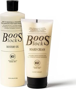John Boos 2-Piece All-Natural Care & Maintenance Set – 16 oz Mystery Oil & 5 oz Board Cream for Butcher Blocks, Cutting Board