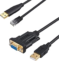 Vista 1 de CableCraetion Adaptador USB a serie RS232 (chip FTDI), 6.6 pies con cable de consola USB de 6 pies