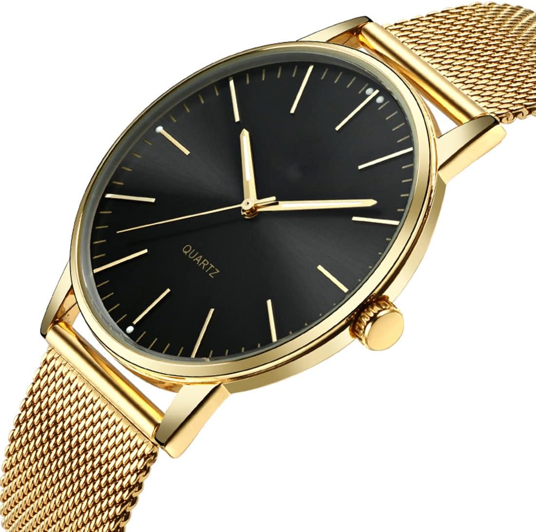 SENRUD Men's Watch Ultra-Thin Minimalist Stainless Steel Mesh Strap Fashion Casual Waterproof Wrist Watch for Men