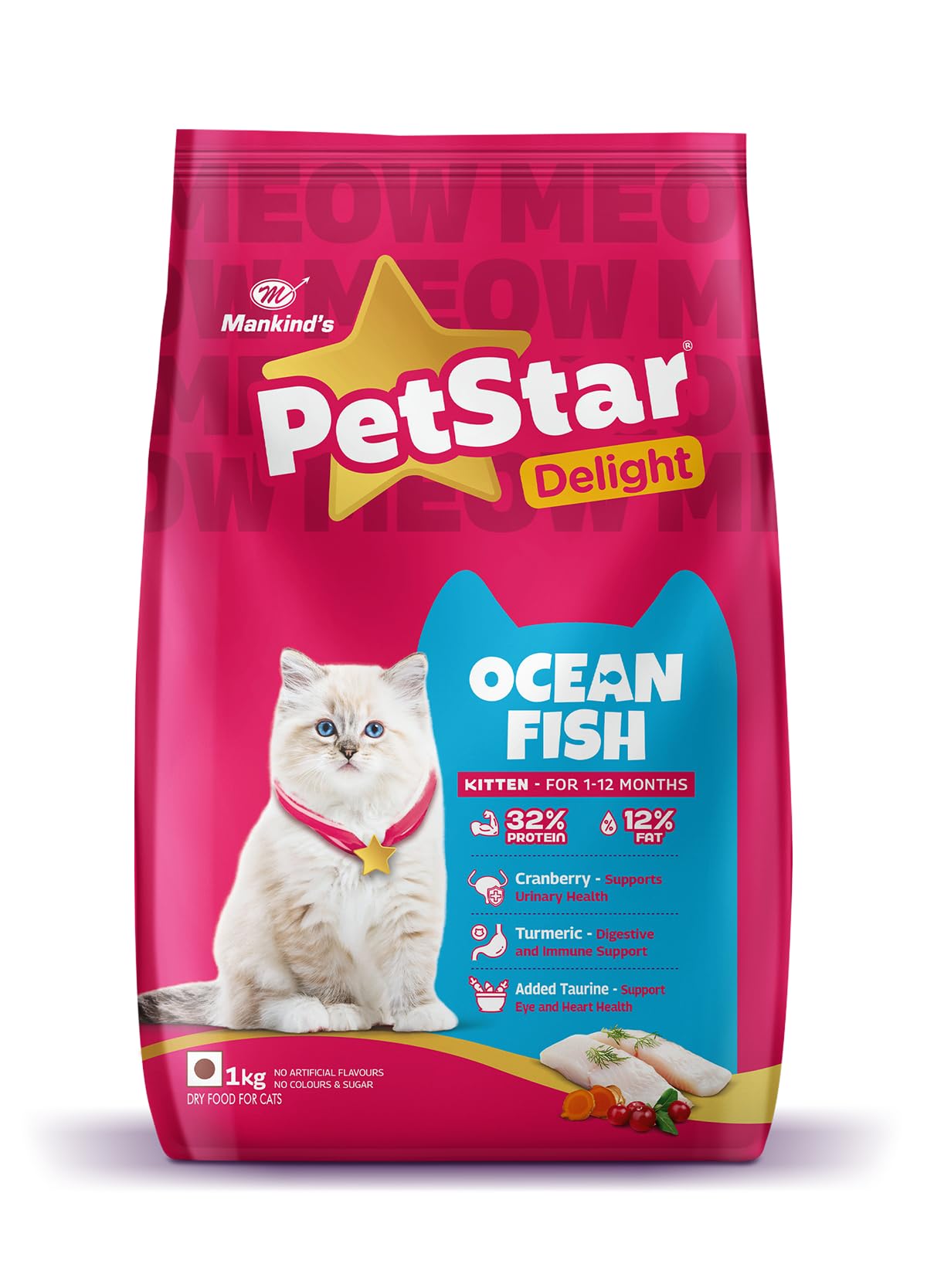 Mankind PetStar Kitten Cat Food β Ocean Fish Flavour (1 Kg) | Complete & Balanced Nutrition for Healthy Growth, Hairball & Digestive Care