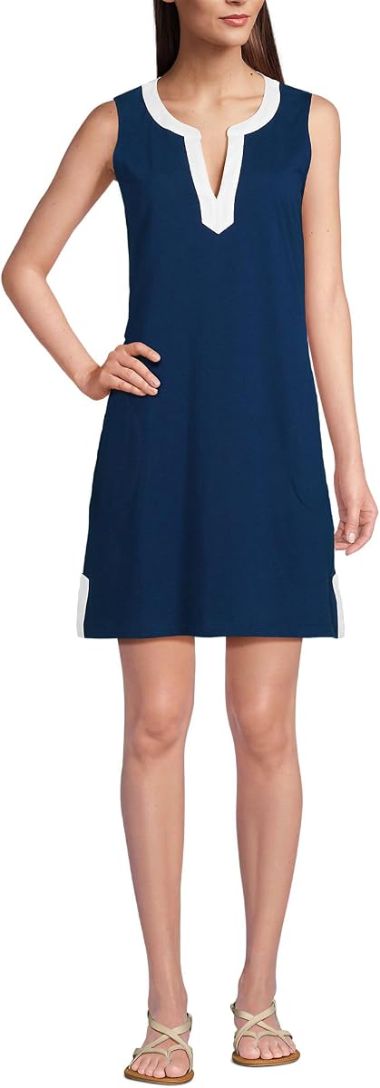 Vestido de mujer de punto de algodón con cuello de muesca y soutache