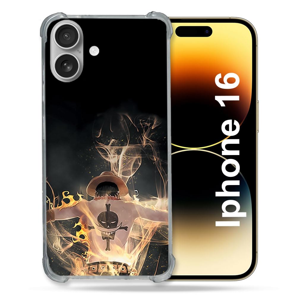 Cokitec Reinforced Case for Apple iPhone 16 Manga One Piece Ace Black