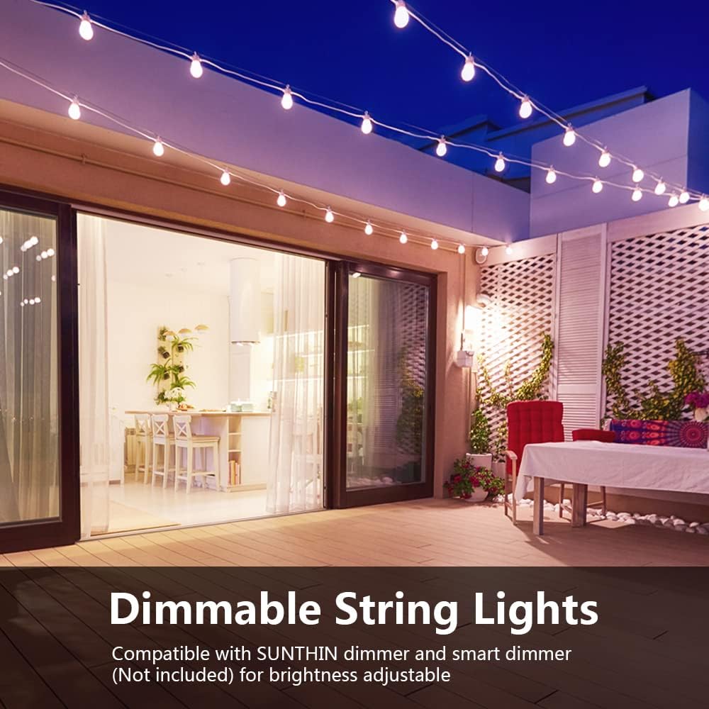 SUNTHIN Outdoor White String Lights 96FT with 240W Outdoor Dimmer for String Lights, Wireless Remote Control Dimmer 50FT Distance Auto Off Switch Timer for LED Strings Lights