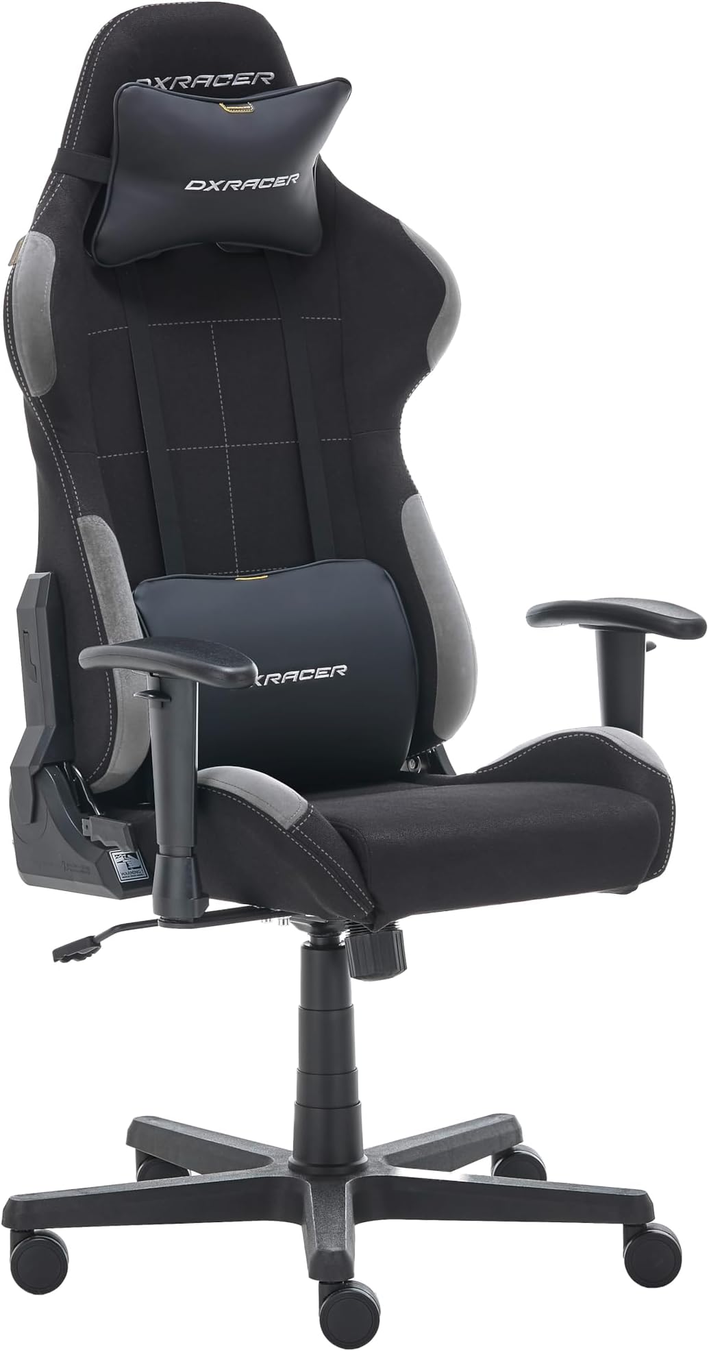 Robas LundDXRacer OH/FD01-UK/NG gaming/office/desk chair, with tilting function Gaming chair Height-adjustable swivel chair PC chair Ergonomic executive chair, Fire resistant fabric black-grey
