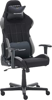 DX Racer 5 - Silla de Escritorio/Oficina/Gaming, con Ruedas, Altura Ajustable, Tapizada, Reposabrazos, Madera, Negro/Gris, 74 x 52 x 123-132 cm