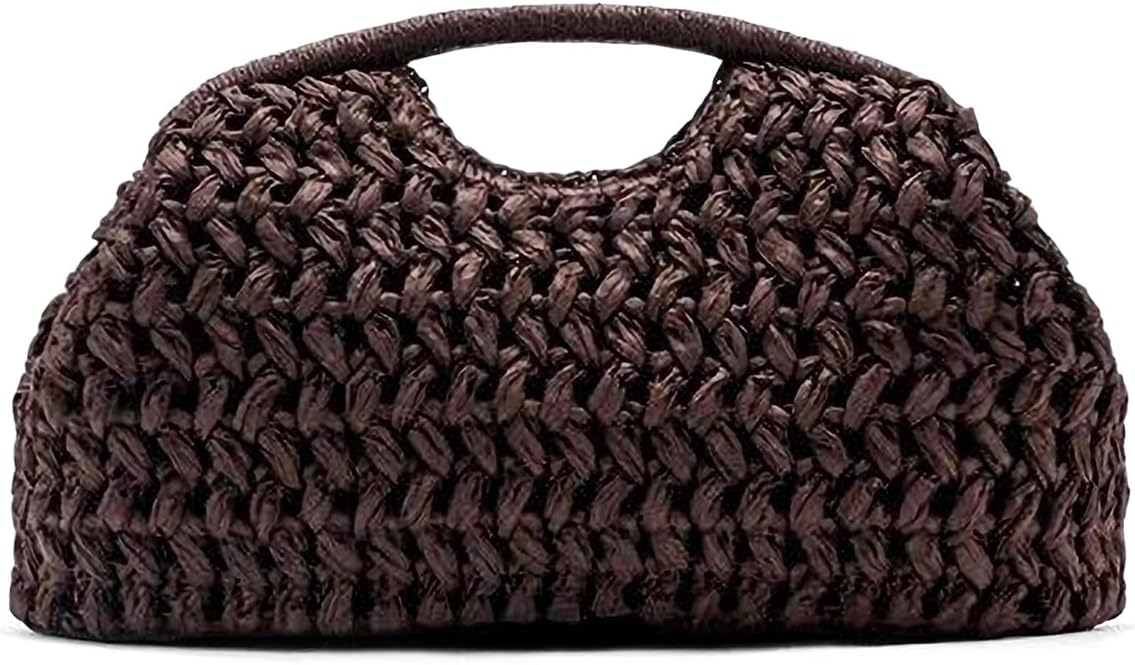 Large Straw Dumpling Clutch Purse for Women,Summer Vacation Beach Hobo Bag,Woven Evening Top Hanlde handbags