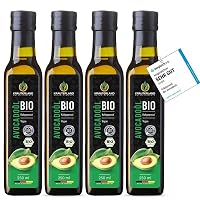 Kräuterland Bio Avocadoöl 4X250ml (1L), Kaltgepresst, naturrein ohne Zusatzstoffe, Vegan & GVO-frei, geeignet für Haut & Haare, Premium Qualität