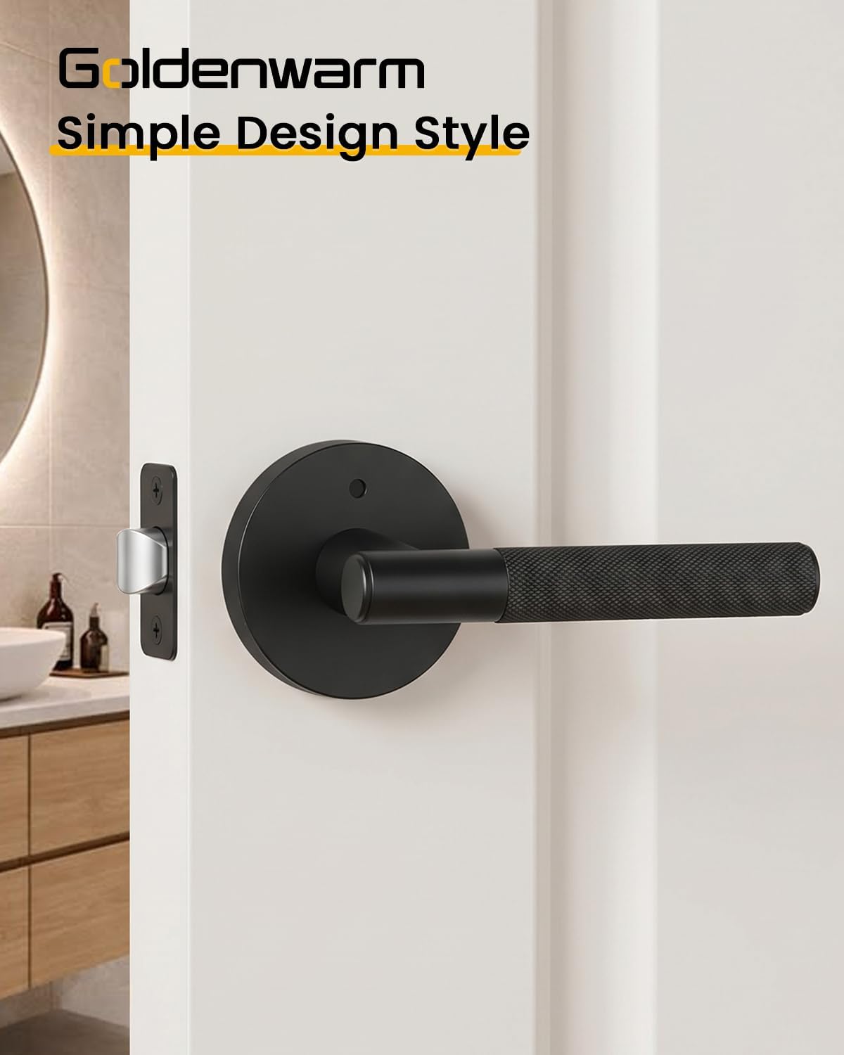 Goldenwarm Knurled Matte Black Door Handle, 4 Pack Heavy Duty Privacy Interior Door Handles for Bedroom and Bathroom, Keyless Reversible Door Lever