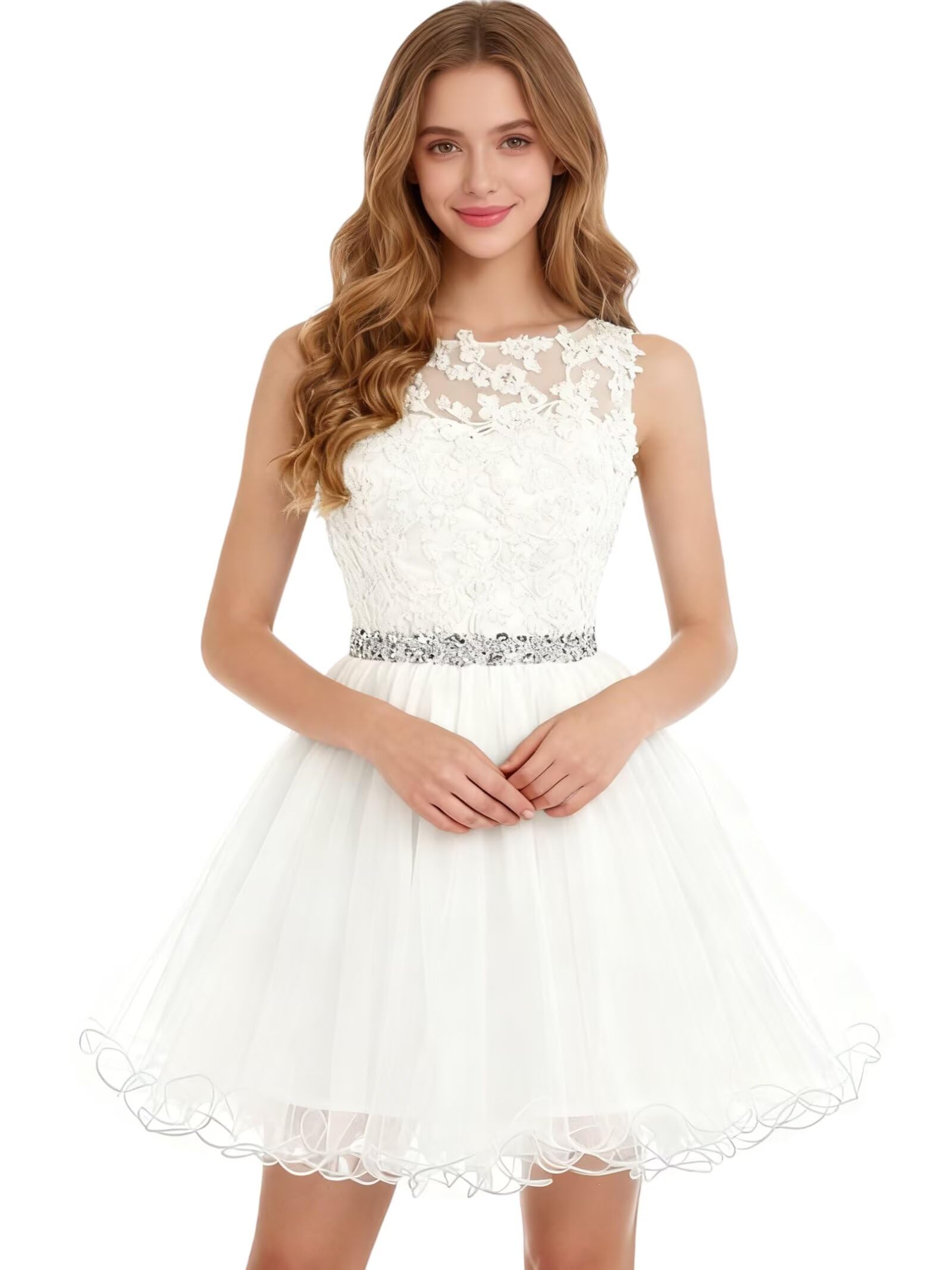 Dydsz Womens Scoop Appliques Homecoming Dress Short Cocktail Party Gown