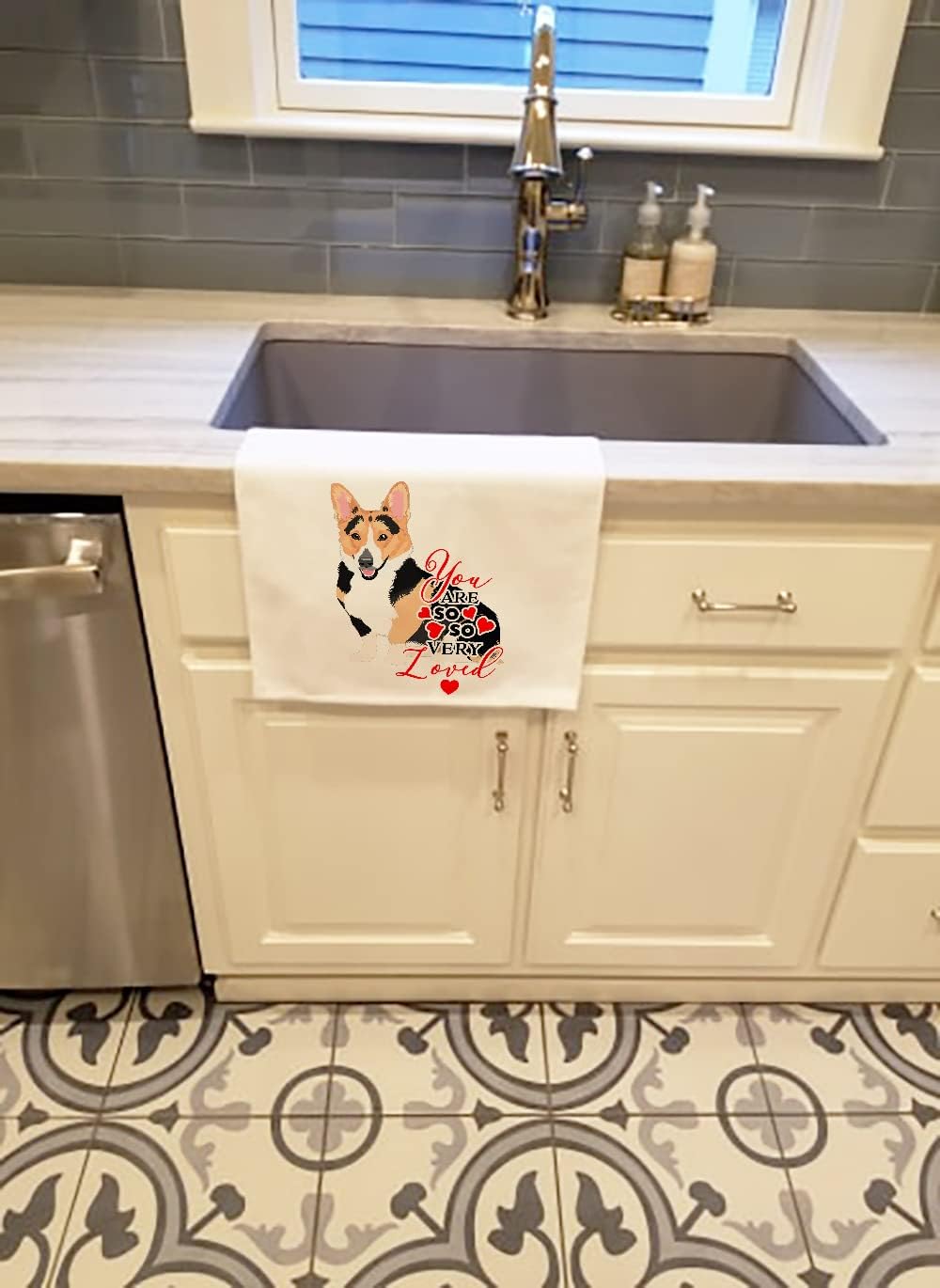 Caroline's Treasures WDK3965WTKT Pembroke Welsh Corgi Tricolor Red-Headed so Loved White Kitchen Towel Set of 2 Dish Towels Decorative Bathroom Hand towel for Hand, Face, Hair, Yoga, Tea, Dishcloth, 1