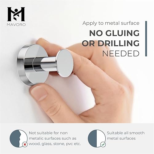 Miniatura 4 de Mavoro Ganchos magnéticos fuertes para colgar abrigos y bolsas. Juego de 2 ganchos magnéticos cromados para imanes resistentes, 52 imanes de tierras