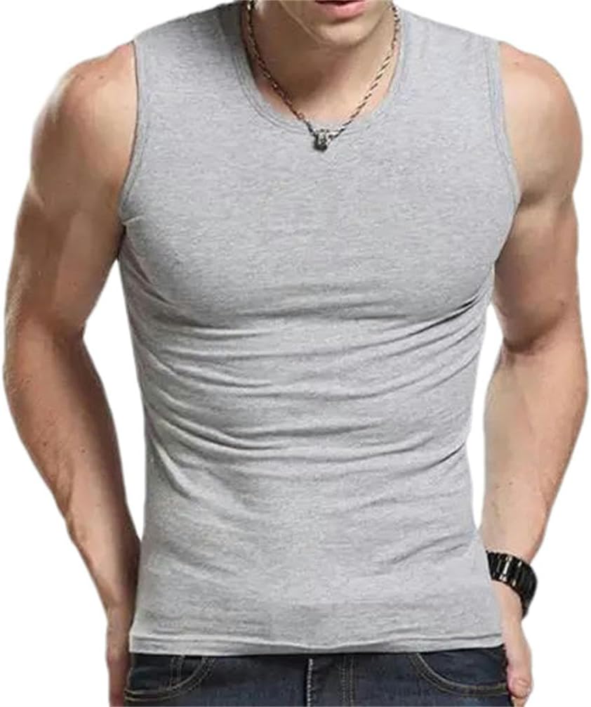 Men Tank Tops Solid Color Sleeveless Round Neck Vest Fitness Tank Top Undershirt Men's Top Men's Clothing T-Shirt