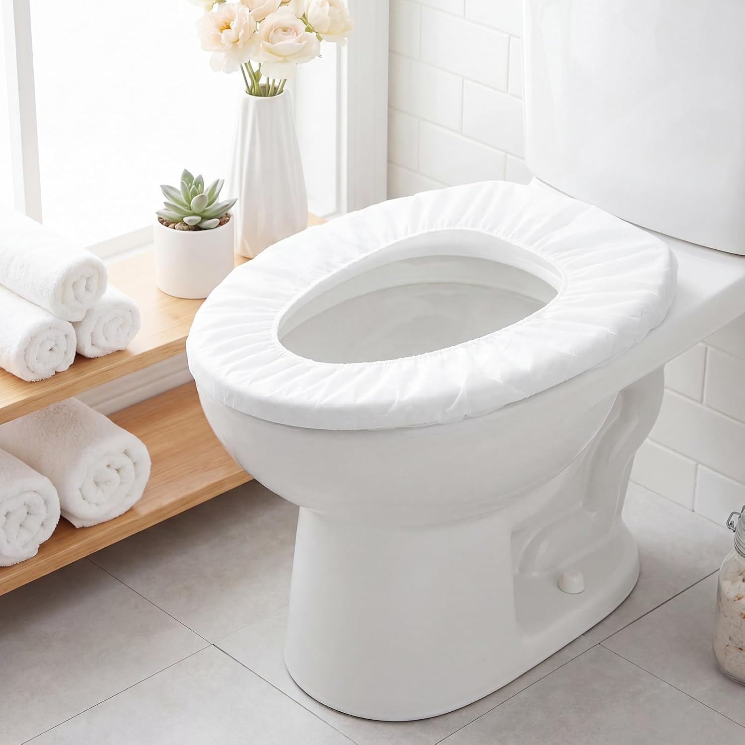 Dunzoom 100 Pack Disposable Toilet Seat Covers, Flushable Non Woven Fabric Travel Toilet Seat Covers for Outing Hotel Hospital Camping Public Restroom