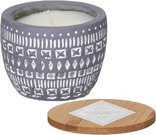 Paddywax Scented Candles Desert-Inspired Sonora Range Candle in Reusable Etched Concrete Pot with Wooden Lid, 283g - 3-Wick, Wildflowers & Birch