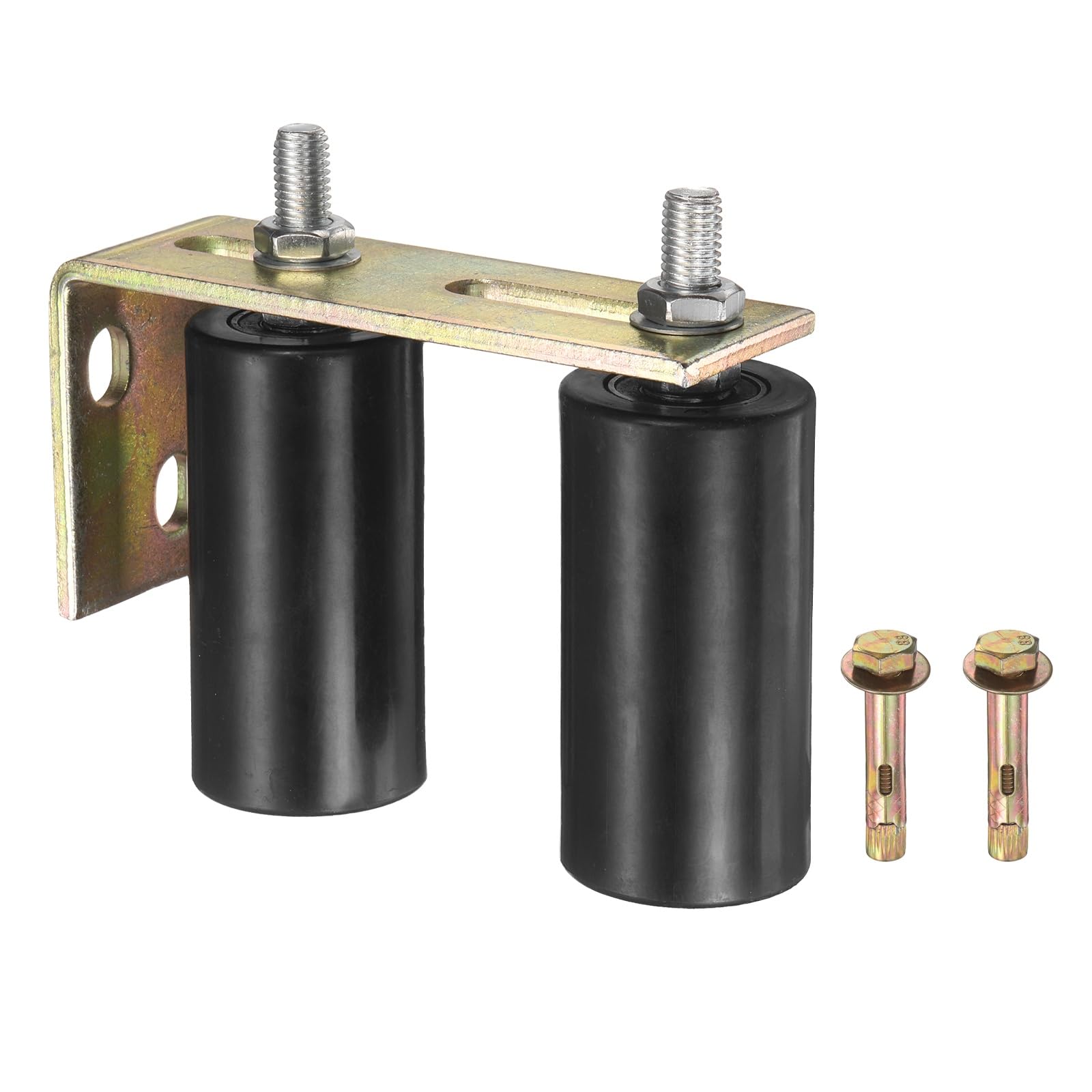 sourcing map 1 Set Slide Gate Guide Roller, 100mm L-Rear Post Bracket Nylon Rollers Gate, Adjustable Sliding Hardware Roller Kit for Sliding Grates Barn Rolling Door 50mm Dia, Black