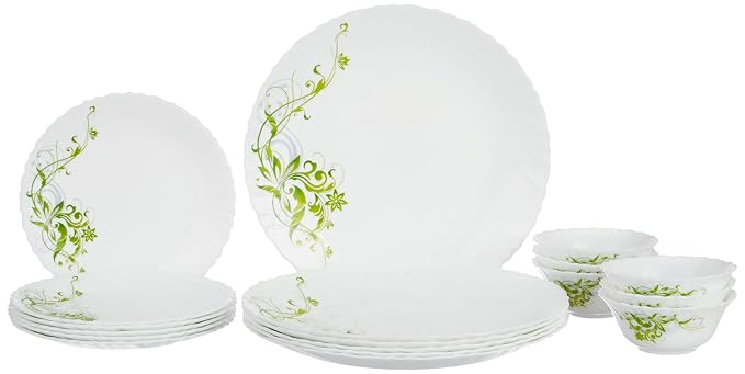Larah by Borosil Erba Opalware 18 Pcs Dinner Set, Opal Glass Dinner Plates & Bowls, Crockery Set for Dining, Microwave Safe