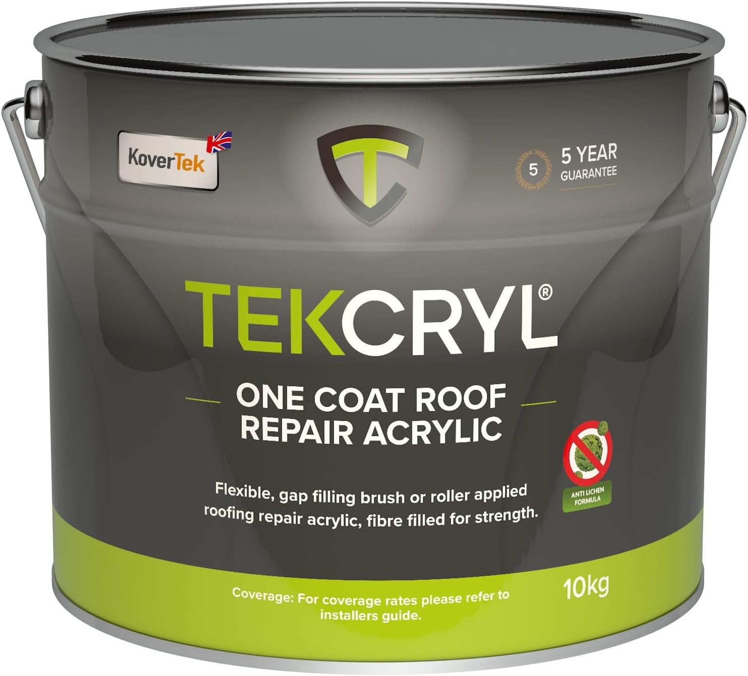 TekCryl 10 KG - Grey, 5 year guarantee! (YES NOBODY ELSE OFFERS A 5YR WARRANTY), Roof Sealer, Emergency Roof Repair, Fast Fix
