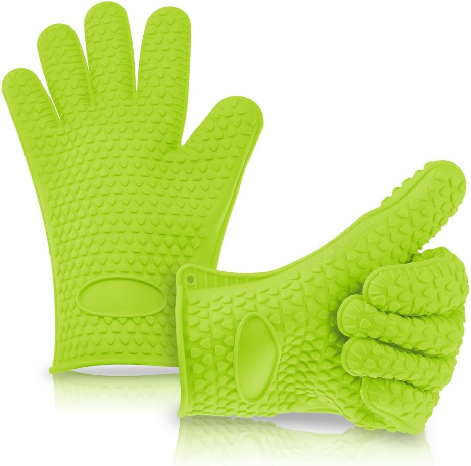 Silicone Heat Resistant Oven Mitts Gloves Potholder For Kitchen/Barbeque - Green - New