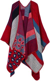 Womens Leopard Pashmina Shawls Cold Weather Cashmere Blanket Thick Ponchos Coat Scarf Red One Size