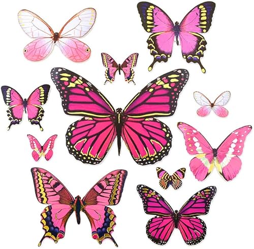 Recortes realistas de mariposa troqueladas con formas rosadas con detalles de aluminio, adorno de álbum de recortes de diario de naturaleza, 33