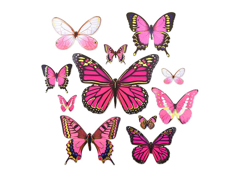 Realistic Butterfly Die-Cut Cut-Outs Pink Shapes with Foil Accents - Nature Journal Scrapbook Embellish - 33 Colorful Pieces