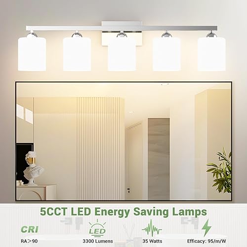 Miniatura 172 de Quntis Lámparas de baño negras de 4 luces con 5 modos de color, lámpara de tocador moderna regulable de 27 pulgadas sobre espejo, lámpara de pared