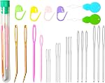 Hekisn 25Pcs Grand kit d'aiguilles de fil flou pour les yeux, Tailles assorties Aiguille de darning pour les bandes de bent, Aiguilles à coudre avec fils d'aiguille & Marqueurs de mailles pour tricoter au Crochet (vert)