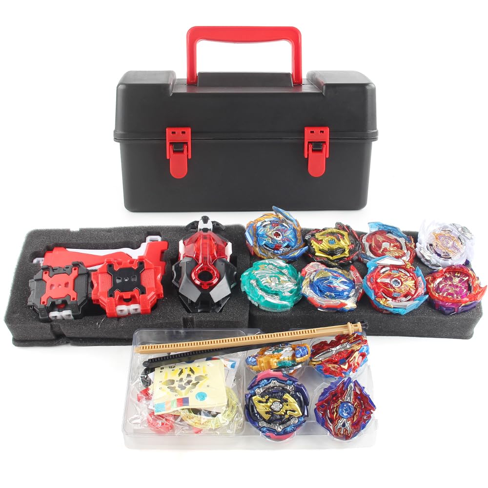Battle Burst Tops Box Set,12 Battling Spinning Gyros, 3 Two-Way Launchers,1 Handle Combat Toys, with Portable Storage Box, Burst quadrive Gyros for 8+Kids Party Idea Gift