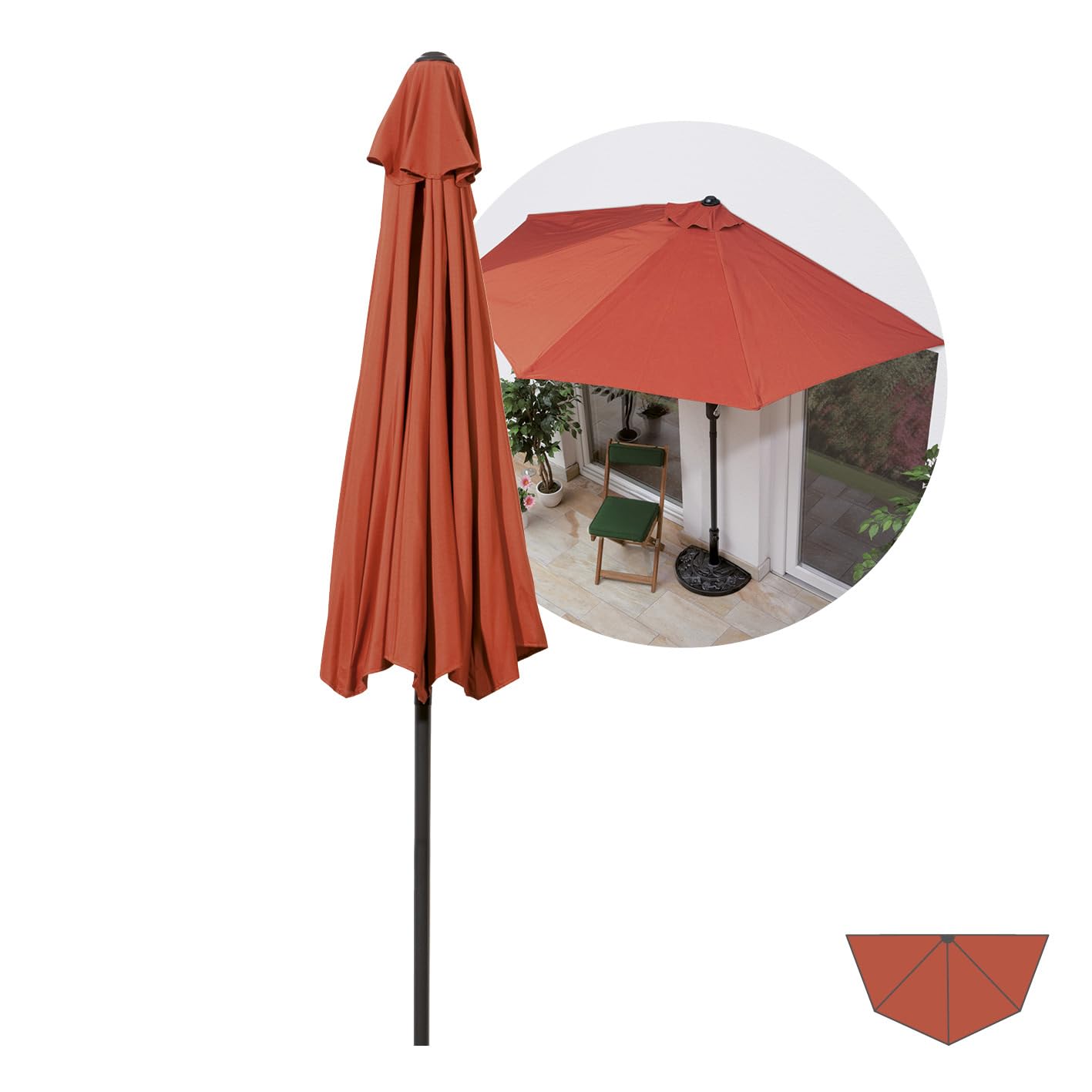 EASYmaxx parasol przeciwsłoneczny, półokrągły, ochrona przed promieniowaniem UV, z korbą ręczną, na balkon, taras, do ogrodu, 270 x 140 cm, terakota