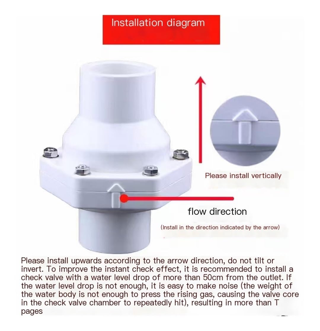 Válvula de retención de PVC unidireccional con solapa antirretorno, diámetro de tubo de 50 mm a 200 mm, ideal para aplicaciones de drenaje y fontanería