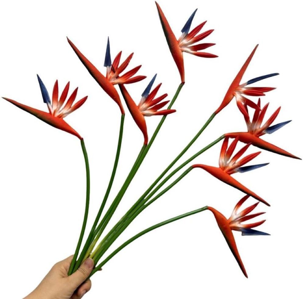 8 Pack 21-1/2 Inch Artificial Flowers Bird of Paradise,Green Plant for Home Garden Decoration Office Verandah Wedding Decorations (Orange red)
