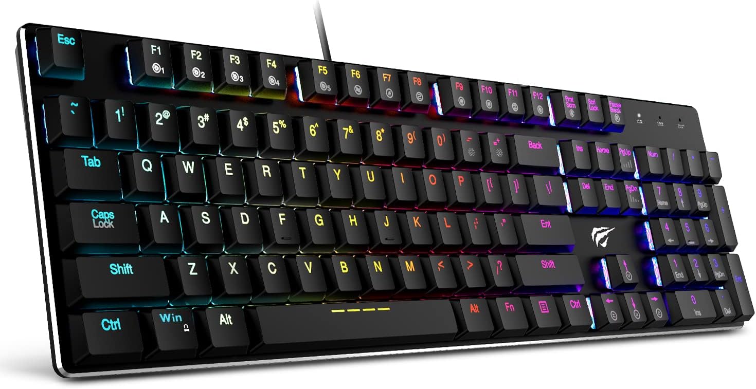 havit Mechanical Keyboard RGB Backlit Wired Gaming Keyboard Extra-Thin & Light, Kailh Latest Low Profile Blue Switches, 104 Keys N-Key Rollover HV-KB395L (Black)