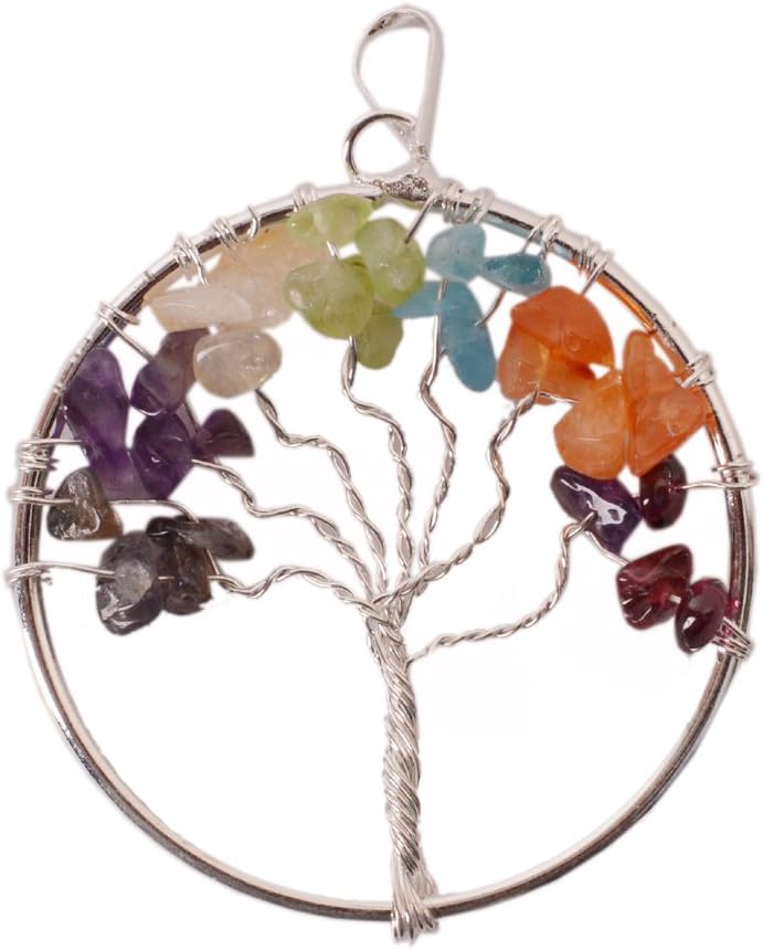 Purpledip Tree Of Life Seven Chakra Gemstone Pendant: Unique Gift With Healing Stones (11049)