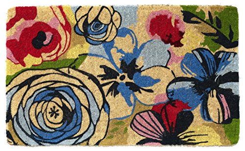 Fab Habitat Extra Thick Doormat - Handwoven, Durable - Natural Coir - Entryway, Front Door, Porch, Patio - Watercolor Floral Multicolor (24" X 36" Thick) #TOP1