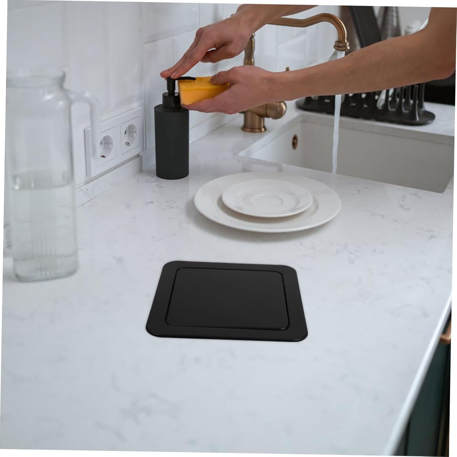 IMIKEYA Recessed Trash Can Lid Flap Garbage Can Cover Easy Access Swing Lid for Kitchen