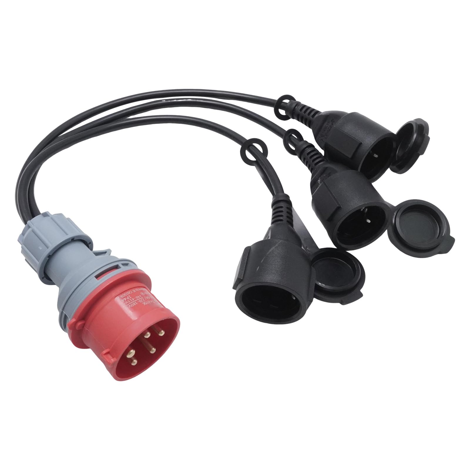 Hoypeyfiy 5-Poliger CEE-Adapter 400 V 16 A Auf 3 X 230 V Schuko, IP44 Wetterfester Stromverteiler, Ideal Für Werkstätten Und Camping