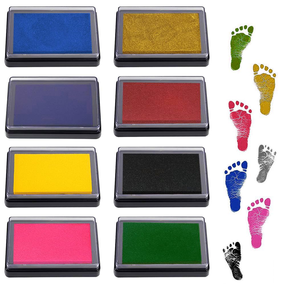 8 Stück Baby Stempelkissen,Farbenset Baby Hand Fußabdruck Set,Baby Fuß-oder Hand-Abdruckset Set,Baby Fußabdruck und Handabdruck Set,Leicht Abzuwaschen,8 Farbenset