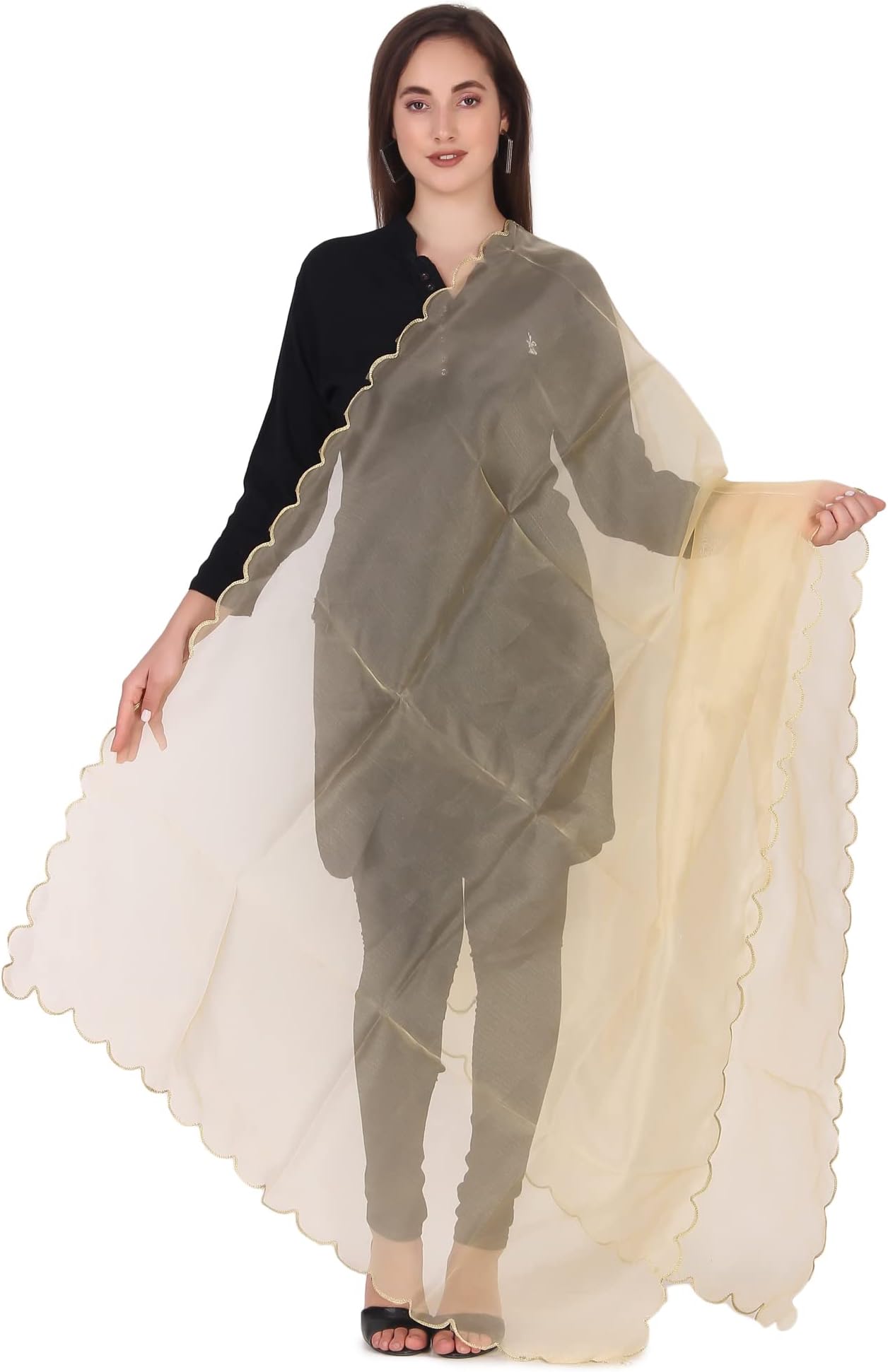 Women's Organza Fabric Cut-Work Border Dupatta