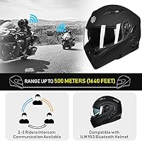 Vista 3 de ILM Bluetooth Motorcycle Helmet Modular Flip up Full Face Dual Visor Mp3 Intercom FM Radio DOT Model 902BT(Matte Black, Large)