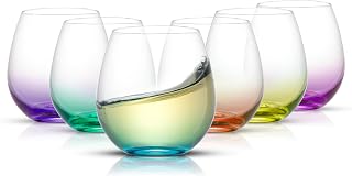 JoyJolt Hue Stemless Wine Glasses Set of 6 - 15oz Colored Ombre Bases for Red White Wine, Cocktails, Versatile Tumblers