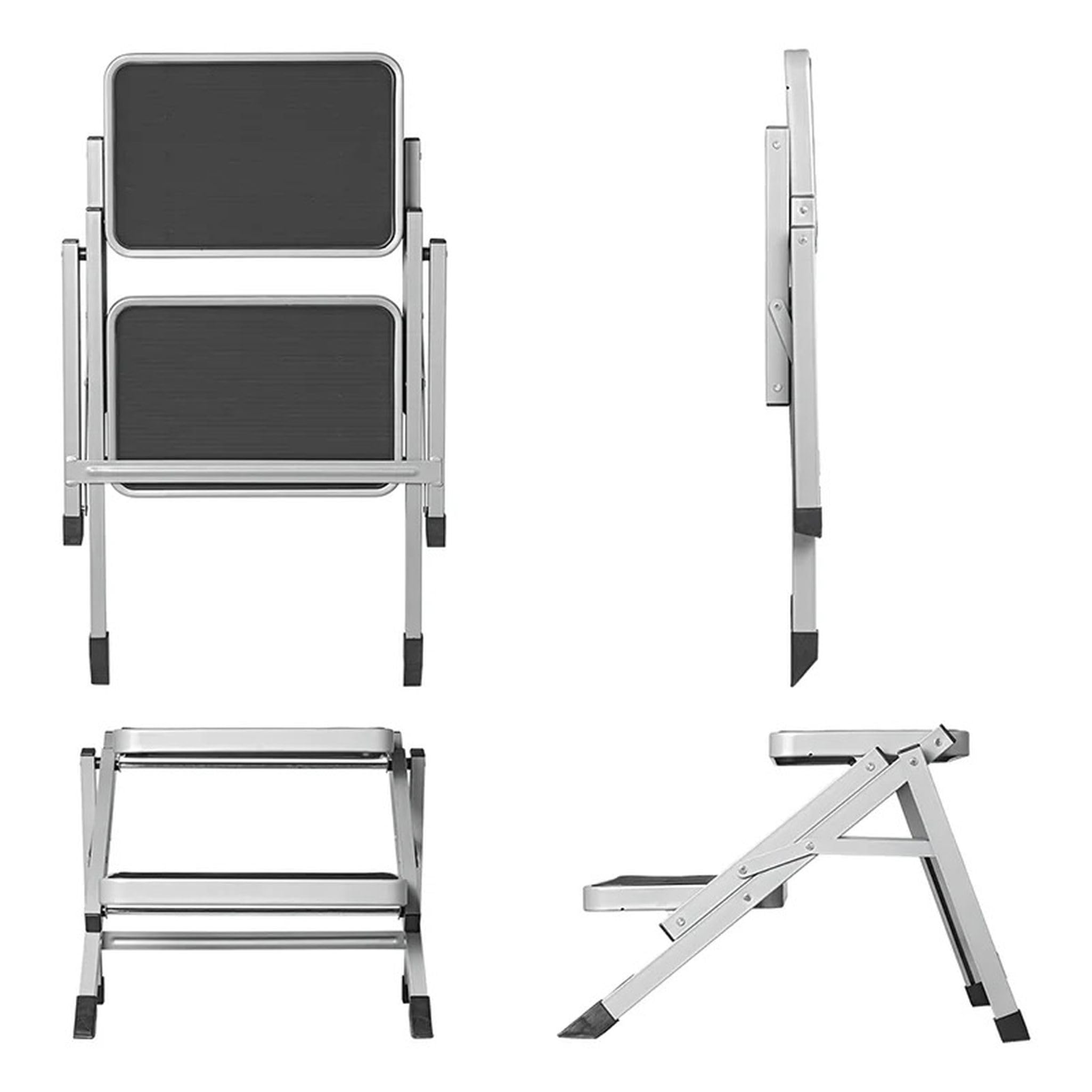 Doble peldaño plegable 59,5 x 49 x 39 cm con 2 peldaños antideslizantes 37,8 x 25,5 cm escalón plegable para autocaravana, camping, máx. 150 kg EN14183