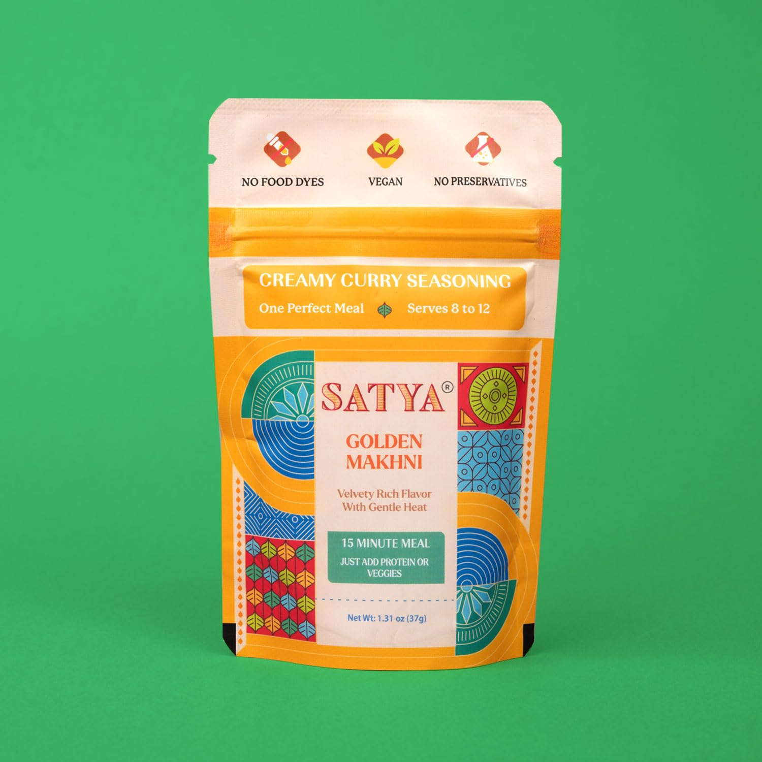 Satya Butter Chicken Creamy Curry Seasoning Mix Powder 1.31 oz Sachets (Pack of 5-185gm) – Golden Makhni Curry Masala for Protein, Chicken & Vegetables - Vegan, Gluten & Dye Free, Low Sodium Indian Spices - 37gm each
